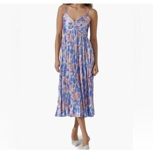 ASTR The Label Pink Blue Abstract Midi Dress Pleated Flowy Chic Size Medium
